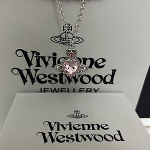Vivienne Westwood Crystal Pink Heart Orb Pendant Necklace Girls Gift