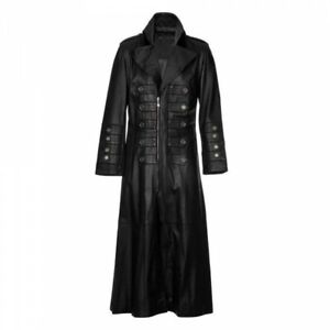 Men's Military Steampunk Gothic Leather Trench Coat Jacket Real Leather Coat
