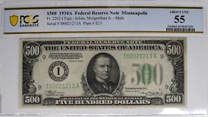1934A $500 FEDERAL RESERVE NOTE MINNEAPOLIS FR 2202-I PCGS BANKNOTE ABOUT UNC 55
