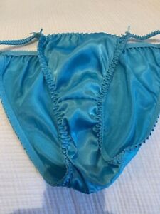 Vintage Turquoise  Satin String Bikini Panty Size 6