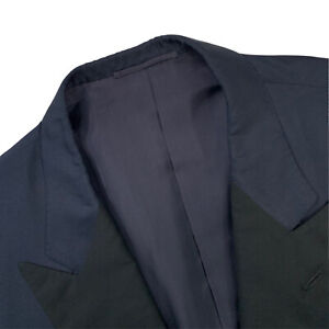 VTG 40 R Kiton 100 % Silk Navy Blue / Black Peak Lapel 1 Button Tuxedo Jacket