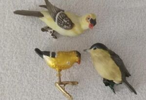 Vtg Clip On Bird Lot 3 Porcelain / Glass Goldfinch Spring Decor Wreath Bird Cage