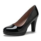 Women's Round Toe Low Platform High Heel Pumps 10 Black Patent