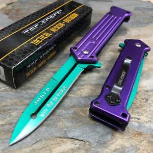 Tac Force Assisted Open Purple Joker Why So Serious? Green Blade Fantasy Knife!