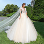 A-line Wedding Dresses Long Sleeve Illusion Beaded Appliques Sexy V-neck Gowns