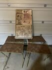 VINTAGE MCM QUAKER TV TRAY TABLE 5 PC SET w OG BOX COUNTRY SCENES