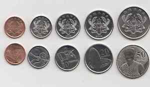 GHANA -  Coins, set of 5 coins in MINT condition (2007 - 2016)  Series