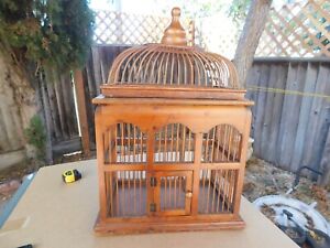 Big Antique Chinese Hand Made Solid Red Wood Bird Cage 21X13X8