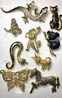 9 PC Vintage Animal Gold Tone Brooch Lot - Some Signed Rhinestones Gerry’s Pins