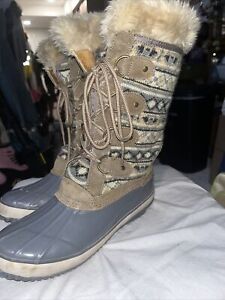 Khombu Nortic Leather / Faux Fur Brown Women’s Winter Rain Boots Shoes Size 9
