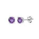 Sterling Silver African Amethyst 4mm Round-Cut Solitaire Stud Earrings