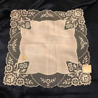 Antique Tambour Net Floral Lace Spun Rayon Wedding Handkerchief Switzerland MINT
