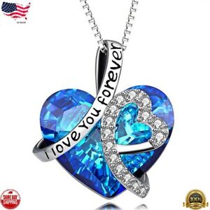 Women 925 Silver Plated Necklace Zircon Pendant Wedding Jewelry Party Simulated
