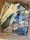 Large box 30+ lbs, antique stained glass pieces lot, various types and colors