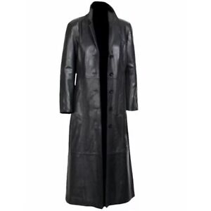 Men's Lambskin Black Genuine Leather Trenchcoat Coat Long Coat Jacket