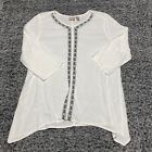 Chico's Womens White Embroidered Neck Long Sleeves Tunic Top Blouse Size 2