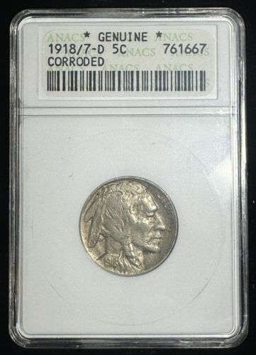 1918/7-D Buffalo Nickel 5C  Has XF Details - Rare Overdate Variety Coin!