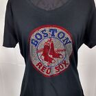 Women's Boston Red Sox Rhinestone baseball  Vneck T-Shirt Tee Bling Lady