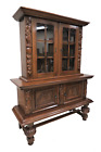 New ListingVintage French China Cabinet - Carved Bruegel Style Two Piece With Acorn Feet