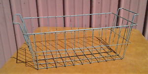 Antique Light Blue Metal Wire Utility Basket w Fixed Side Handles