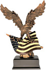Bronze Electroplated Bald Eagle Clutching on American Flag Statue with Base Free