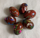 Pysanky Easter Egg Lot Of 6 Brown Polish Folk Art Craft Vintage Turned Wood