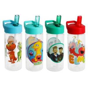 Sesame Street Elmo PBS Kids Assorted Characters Water Bottle with Straw 16 oz.