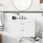 30'' Bathroom Vanity Wall Mount, Modern Bathroom Cabinet With Top Sink 2 Drawers
