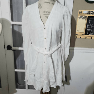 NWT Lulu's Womens White V Neck Belted Button Down Mini Dress XL