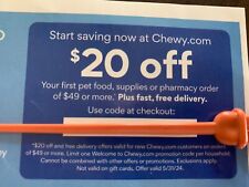 Chewy Coupon Discount $20 off your purchase of $49 or more - Exp. 05/31/24