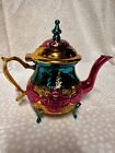 Moroccan Teapot Colorful Silver Plated Hand Painted Footed