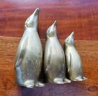VINTAGE Semi-Solid Brass Penguin Figurines Mom Dad & Baby Set of 3