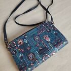 Sakroots Crossbody Purse Wallet Zippered pockets Teal Blue Coated Canvas