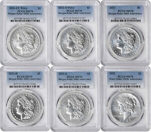 2021 Morgan and Peace Silver Dollar 6-Coin Set MS70 PCGS