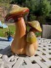 Vintage Mushroom Outdoor Statue 3 Piece Glazed Ceramic Garden Decor 9