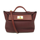 HERMES GHW 24/24 29cm Handbag Shoulder Bag Clemence Leather Bordeaux Red