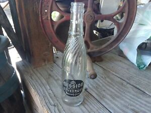 Vintage 1940s? 10 OZ Mission Beverages Ribbed Soda Bottle Advertise Pop Collect