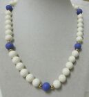 Vintage Gold Tone White and Purple Bead Crown Trifari Necklace
