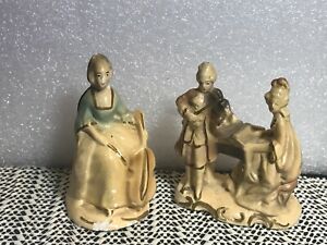 2 Vintage Mid 20th Century Alexander Backer Co.French Style Chalkware Figurines