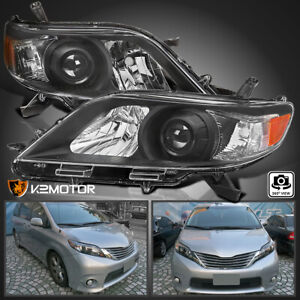 Black Fits 2011-2020 Toyota Sienna Halogen Projector Headlights Lamps Left+Right (For: 2019 Limited)