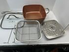Copper Chef 9.5 Square Frying Pan W/Steamer Tray /Fryer Basket and Glass Lid