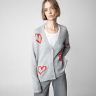 Zadig & Voltaire Cardigan Jacquard Hem Split V-Neck Knit Sweater Women