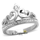Princess Royalty Crystal Crown Silver Stainless Steel Fashion Ring Women's 5-10