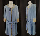 VTG Antique 1920s blue Silk drop waist Day Dress French lace Long Sleeves 0-2/XS