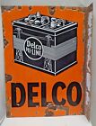 Delco HI-LINE Motor Car Battery Made In U.S.A Advertise Sign Porcelain Enamel Ad