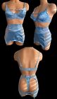 Baby Blue 2nd Skin Satin Bra Panty Skirt Thong Mini Skirt Lingerie Pin Up Set L