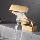 Brushed Gold Bathroom Sink Faucet Waterfall Vanity Mixer Faucet Single Handle
