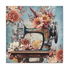 Vintage Sewing Machine BOHO Apricot/Blue 16x16 Canvas Gallery Wraps