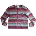 Vintage 90s Y2K Red Brown Stripe Knit Cardigan Sweater Bohemian Boho Chic
