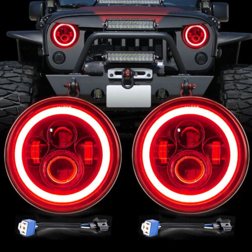 Fit Jeep Wrangler JK TJ LJ 97-18 7'' Round LED Headlights RED Halo Turn Signal (For: More than one vehicle)